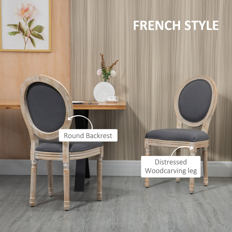 Set of 2 French Style Wooden Dining Chairs with High Backrest for Kitchen or Lounge Grey
