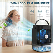 Portable Air Conditioner and Fan with Humidifier and LED Light for Bedrooms or Offices Black AOSOM