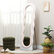 Pink Wavy Velvet Feel Full Length Mirror Stylish Bedroom Decor by HOMCOM