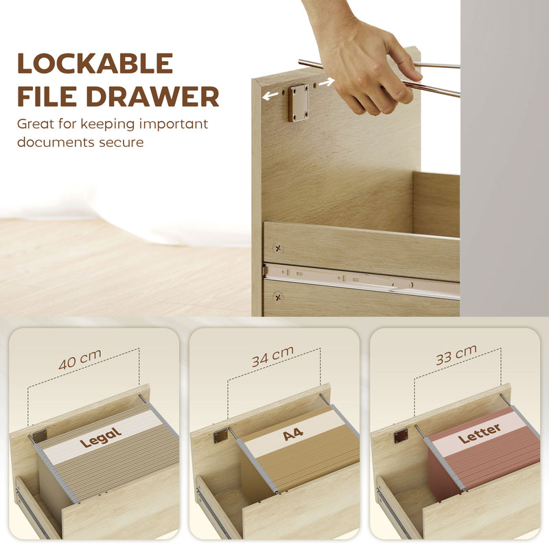 Computer Desk with Lockable Drawer and Shelves for Organised Home Office Oak Wood Effect