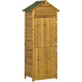 Tall natural fir wood garden tool shed with an apex felt roof
