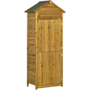 Tall natural fir wood garden tool shed with an apex felt roof