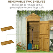 Panel showing the two shelves lifting out to leave full height for long-handled tools