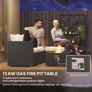 5 Piece Rattan Garden Lounge Set with Gas Fire Pit Table and Footstool Black by Outsunny