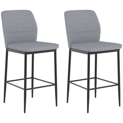 Homcom set of 2 grey velvet bar stools with black steel legs, studio shot