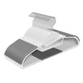 Stacked set of 20 white plastic coat hangers with grey non-slip strips and silver swivel hooks
