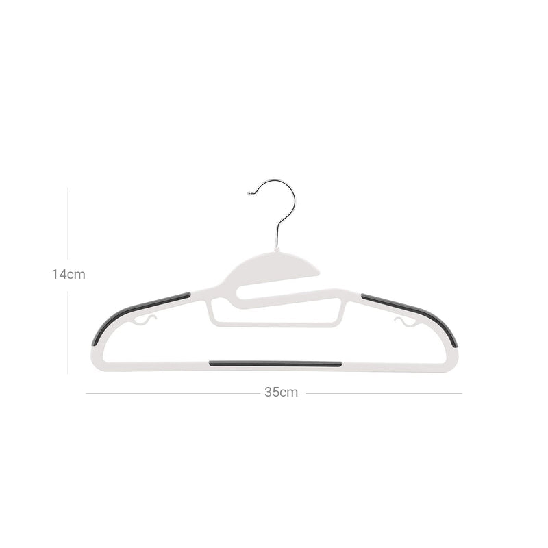 Dimensions diagram of a single coat hanger measuring 35 cm wide and 14 cm high