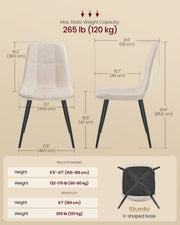 Dimension diagram of one cream white chair showing 44.5 cm width, 55 cm depth and 85.5 cm height