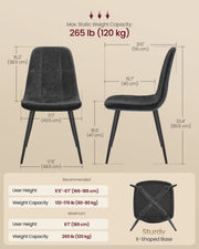 Dimension diagram of one slate grey chair showing 44.5 cm width, 55 cm depth and 85.5 cm height