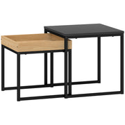 HOMCOM set of two boxy nesting tables, a black table and a wood-effect tray-top table