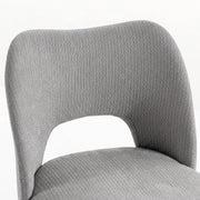 Close-up of the grey chenille backrest cut-out and fabric texture