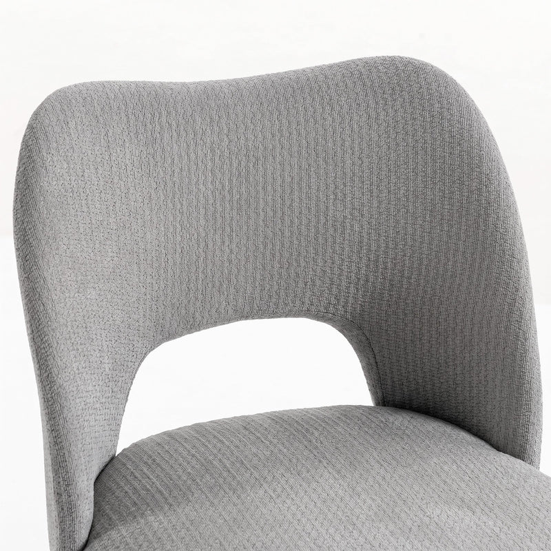 Close-up of the grey chenille backrest cut-out and fabric texture