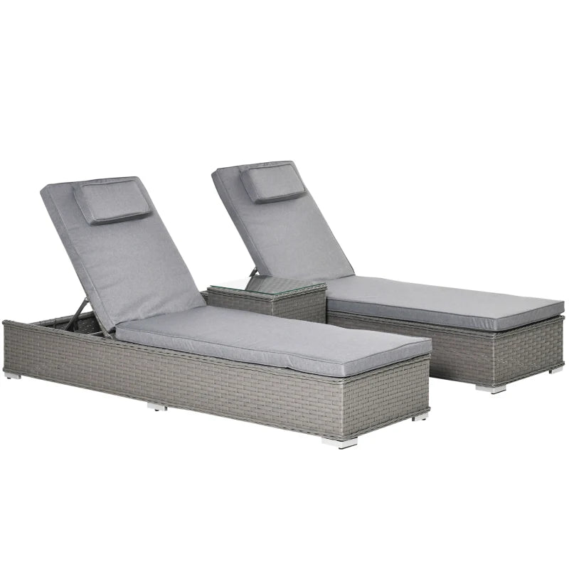 3pc Rattan Sun Lounger Set, Grey