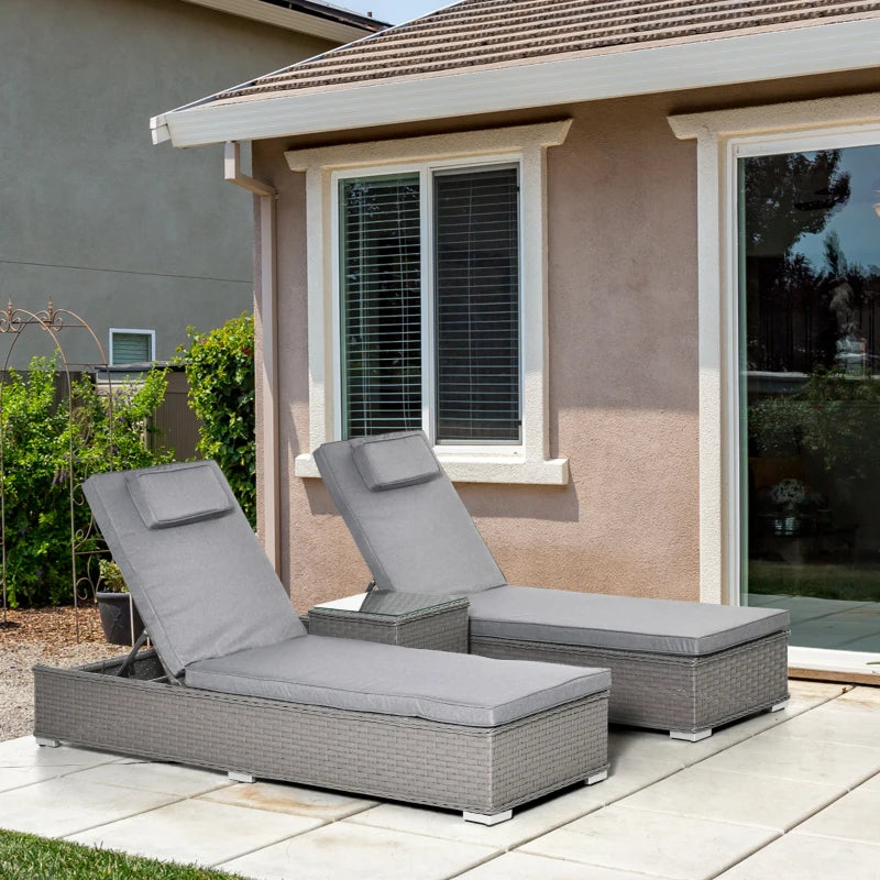 3pc Rattan Sun Lounger Set, Grey