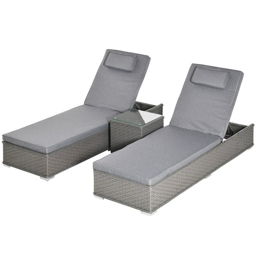 3pc Rattan Sun Lounger Set, Grey