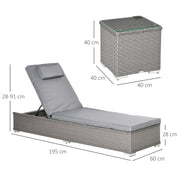 3pc Rattan Sun Lounger Set, Grey