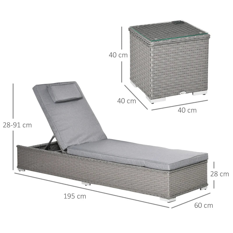 3pc Rattan Sun Lounger Set, Grey