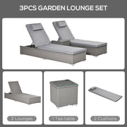 3pc Rattan Sun Lounger Set, Grey