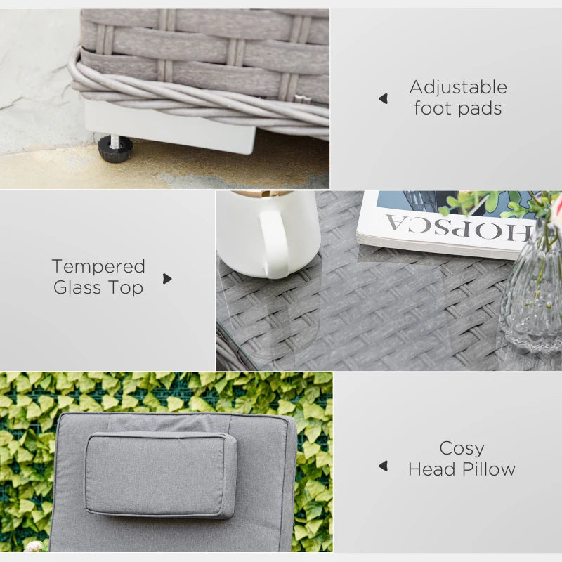 3pc Rattan Sun Lounger Set, Grey