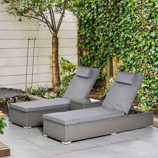 3pc Rattan Sun Lounger Set, Grey