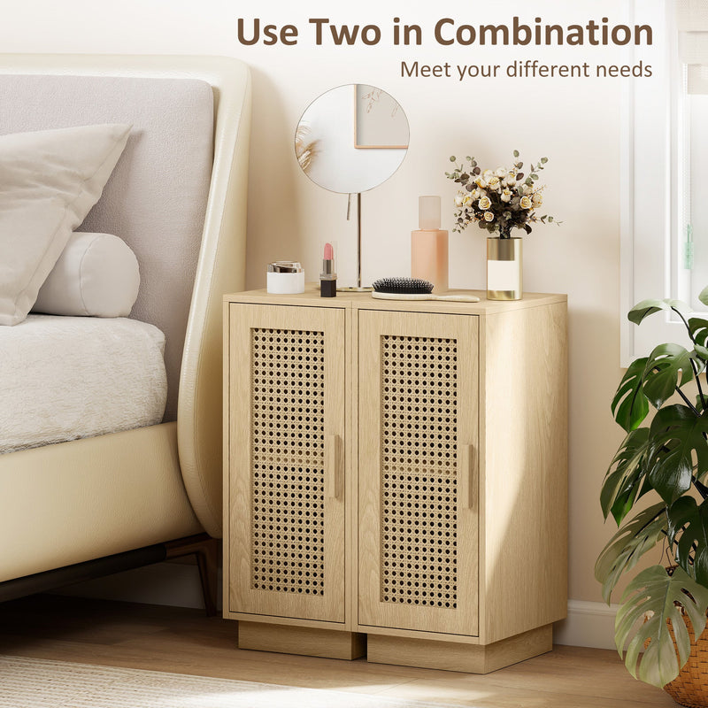Two bedside tables placed side by side as one wide cabinet