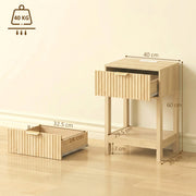 Dimensions diagram of the oak bedside table showing 40 cm width, 60 cm height and drawer width