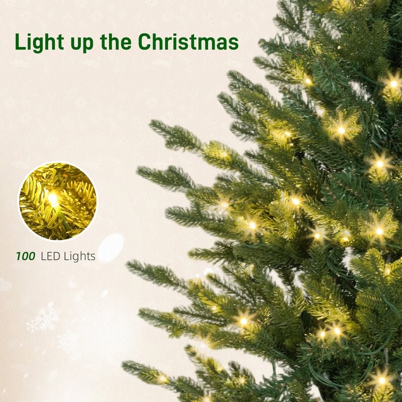 Close-up of warm white LED lights on the branches, labelled 100 LED lights