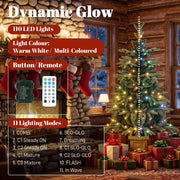 Panel showing 110 LED lights, warm white and multicolour, the remote and 11 lighting modes