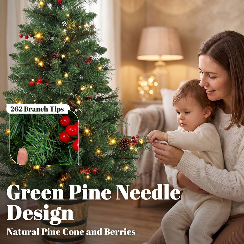 Parent and child by a pine tree with a 262 branch tips callout
