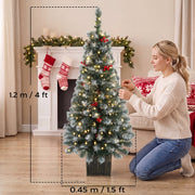 Dimensions diagram showing the slim frosted pine tree at 120 cm high and 45 cm wide