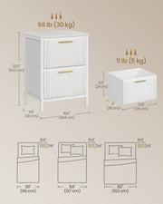 Dimensions diagram of one white bedside table at 39.6 x 30 x 53.2 cm with 30 kg and 5 kg load ratings