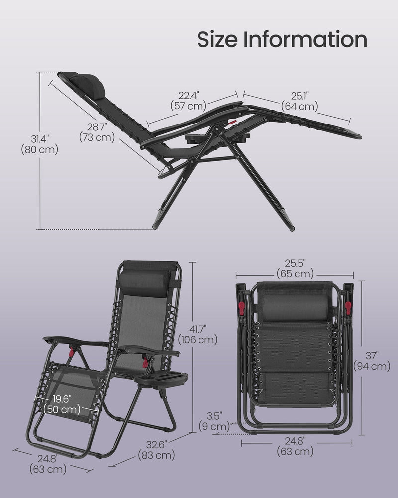 Size diagram giving 63 x 83 x 106 cm upright, 94 x 65 x 9 cm folded and 110 kg load