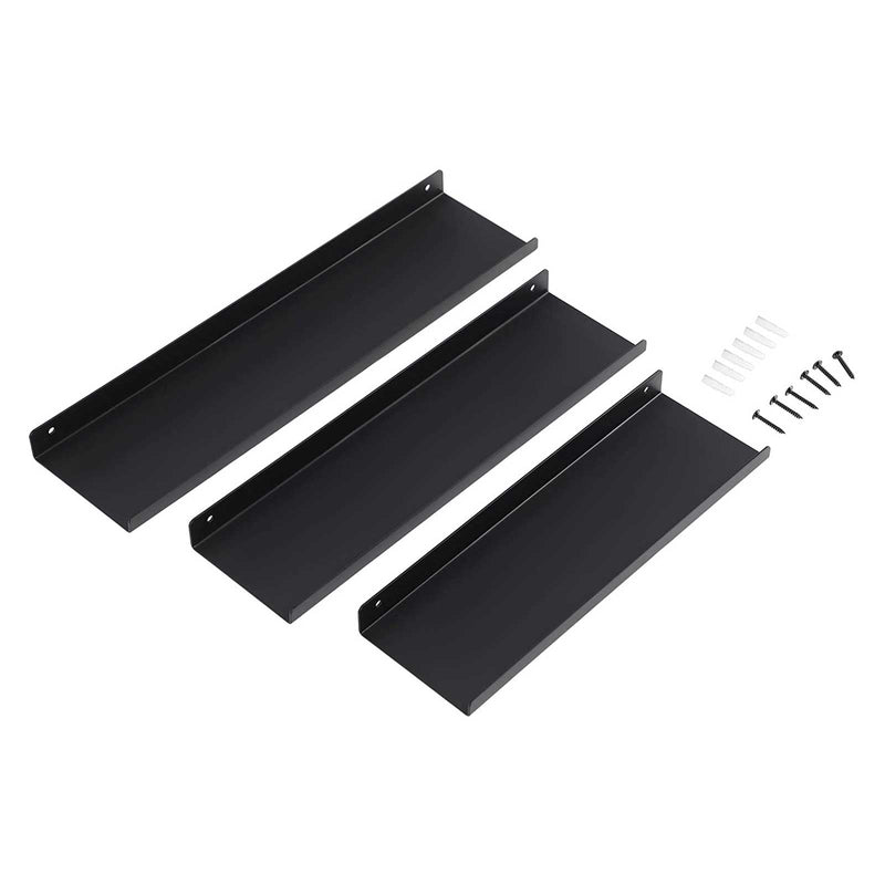 The three shelves laid flat with the six screws and six wall plugs supplied