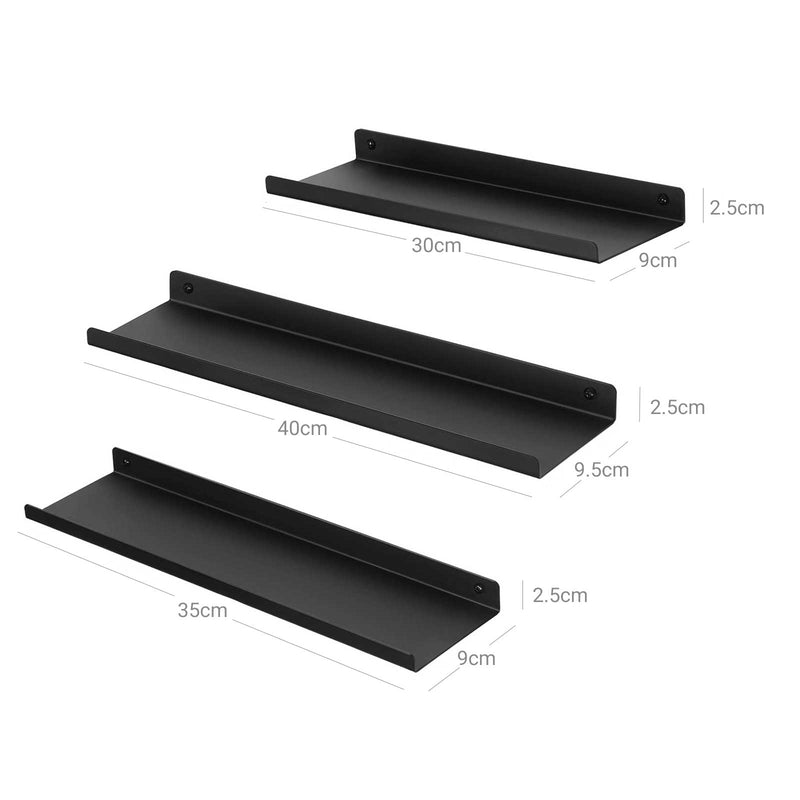 Dimension diagram of the 30 cm, 35 cm and 40 cm shelves with depth and height marked
