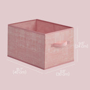 Dimensions diagram of the pink storage box showing 40 cm length, 30 cm width and 24 cm height