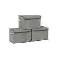 Set of 3 grey fabric storage boxes with lids, main product shot