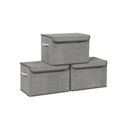 Set of 3 grey fabric storage boxes with lids, main product shot