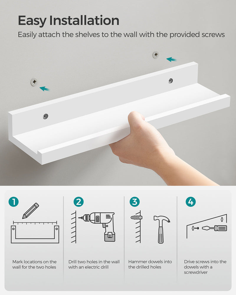Ledge shelf being fixed to the wall with the supplied screws during installation