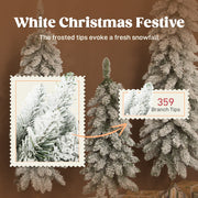 Close-up of flocked branches with a 359 branch tips label