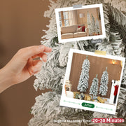 Hand shaping a flocked branch with before and after photos and a 20-30 minute assembly time
