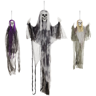 HOMCOM set of 3 hanging skeleton decorations in 90cm, 110cm and 200cm sizes