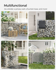 Four uses for the gabion cages: patio divider, letterbox surround, screen and planter