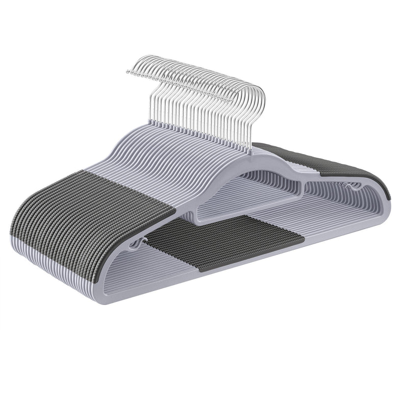 Songmics set of 30 slim non-slip clothes hangers in light grey and grey on a plain background