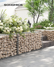 Stone-filled gabion cages used as a low garden wall