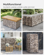 Collage showing gabion cages used for garden landscaping features