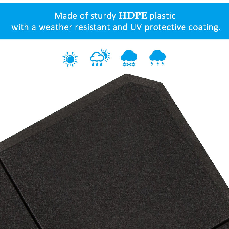 Weather-resistant HDPE plastic callout with sun, rain, snow and UV icons