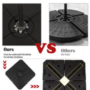 Comparison graphic showing the cross bar sitting underneath the base for added stability