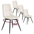 Set of 4 light beige velvet swivel dining chairs with 360 degree rotation arrow