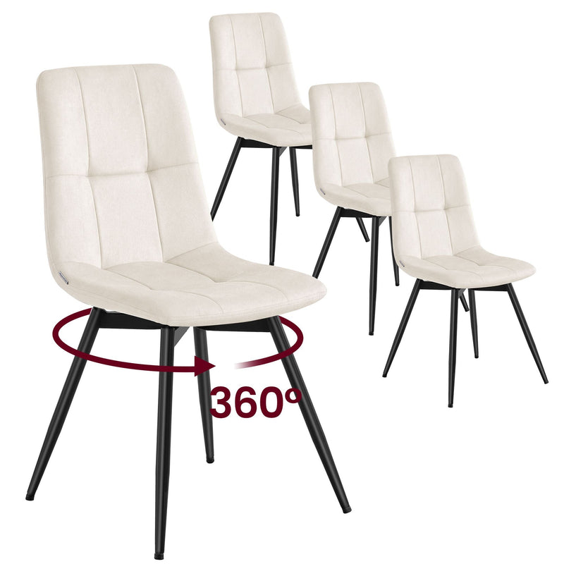 Set of 4 light beige velvet swivel dining chairs with 360 degree rotation arrow