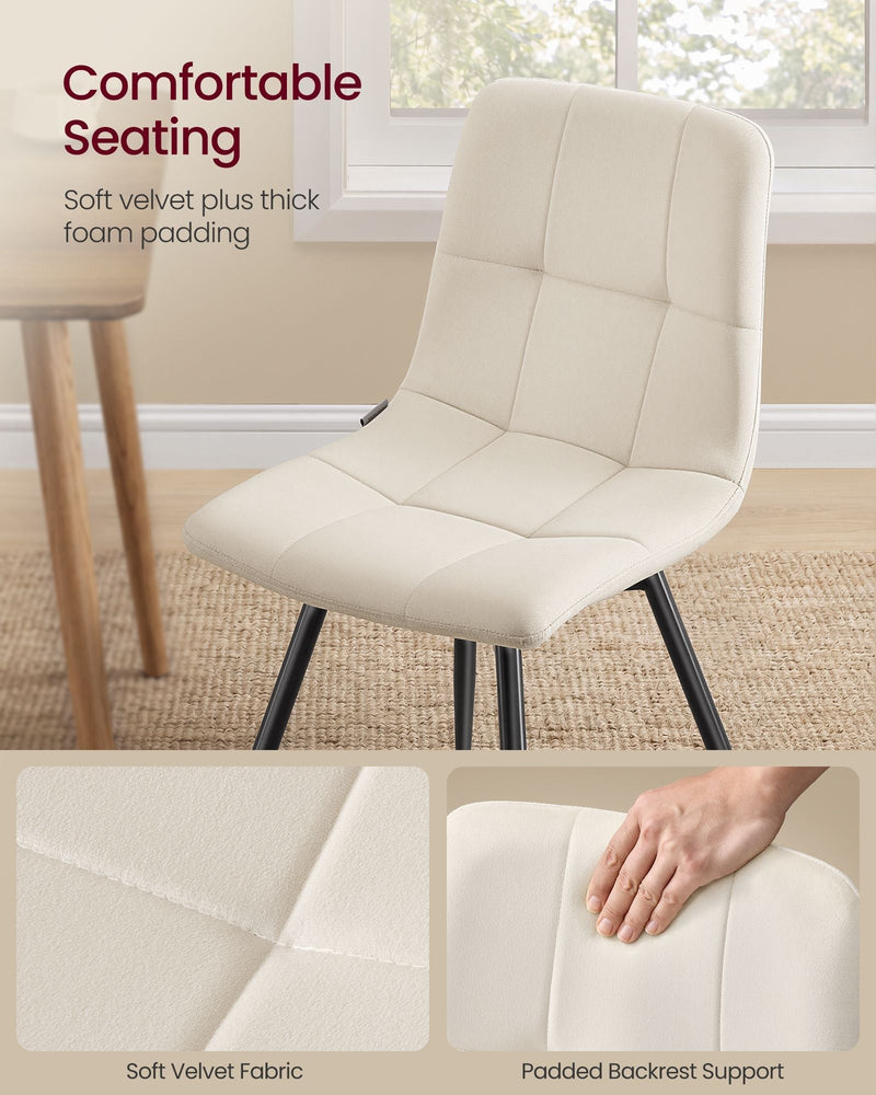 Light beige velvet dining chair with soft velvet fabric and padded backrest close-ups